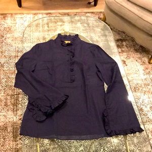 Cool cotton long sleeves deep navy blouse